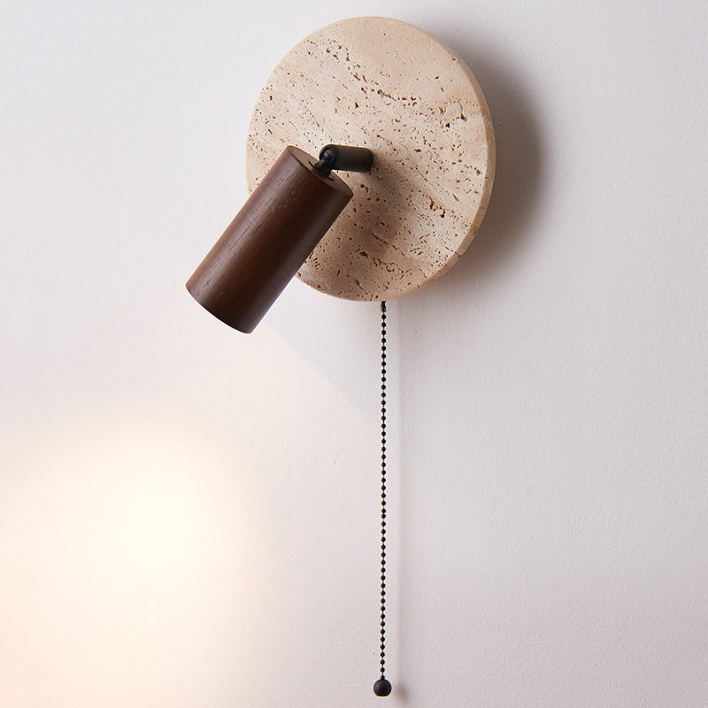Round Stone Wood Living Wall Lamp