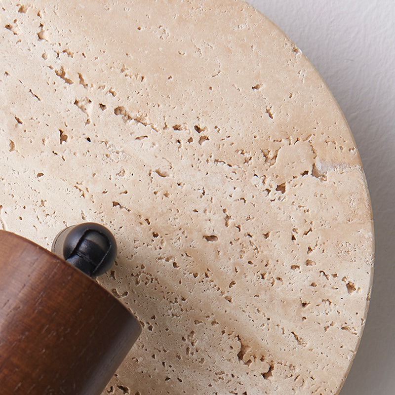 Round Stone Wood Living Wall Lamp