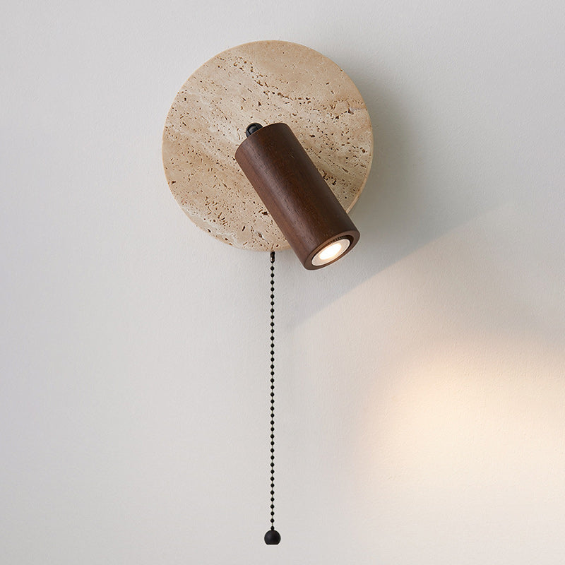 Round Stone Wood Living Wall Lamp