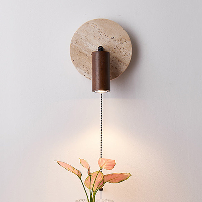Round Stone Wood Living Wall Lamp