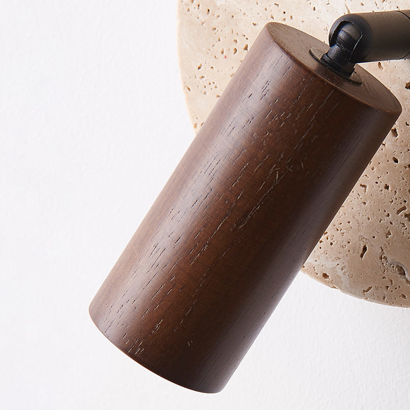 Round Stone Wood Living Wall Lamp