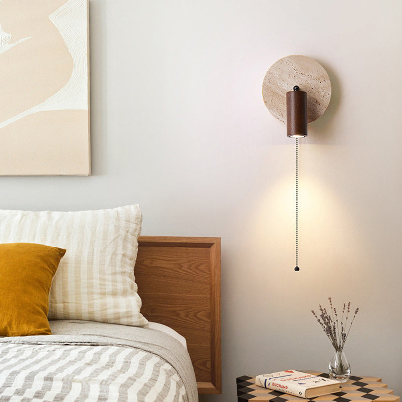 Round Stone Wood Living Wall Lamp