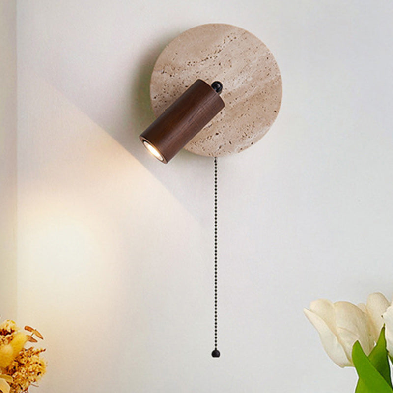 Round Stone Wood Living Wall Lamp