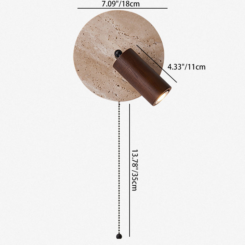 Round Stone Wood Living Wall Lamp