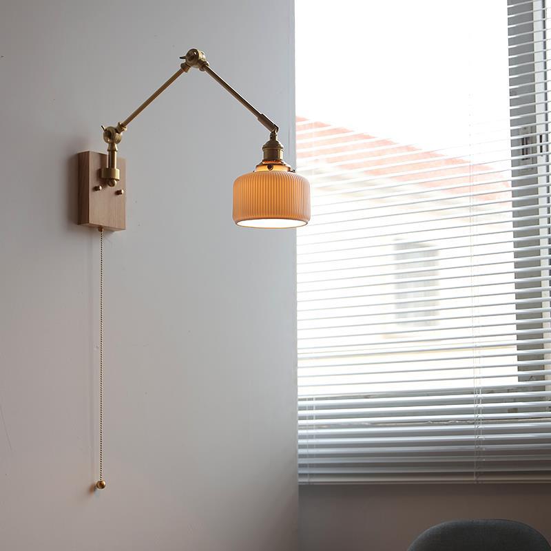 Round Wood Copper Ceramic Wall Lamp