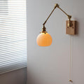 Round Wood Copper Ceramic Wall Lamp