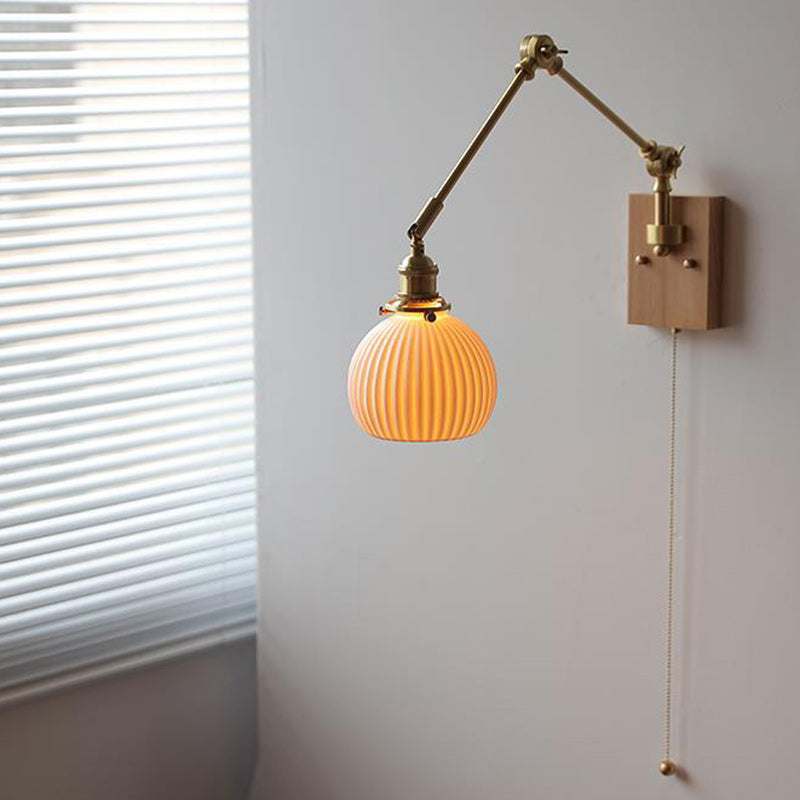 Round Wood Copper Ceramic Wall Lamp