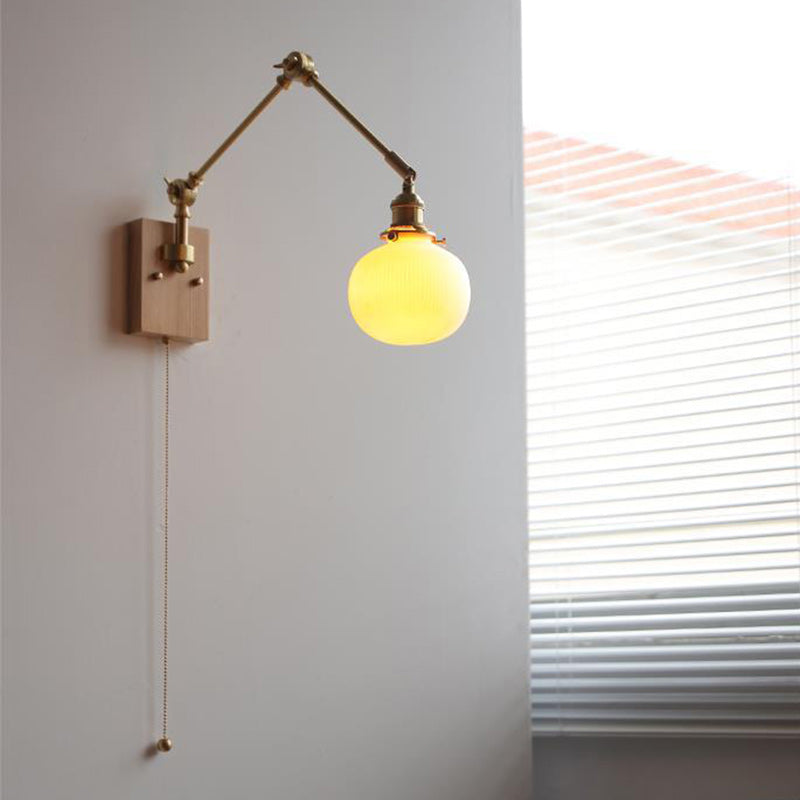 Round Wood Copper Ceramic Wall Lamp