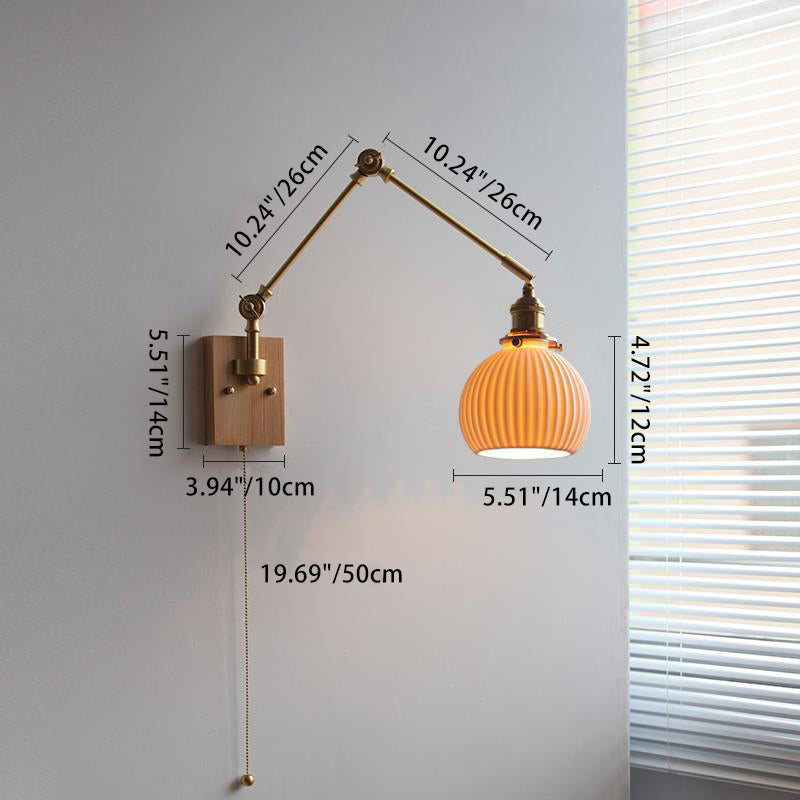 Round Wood Copper Ceramic Wall Lamp