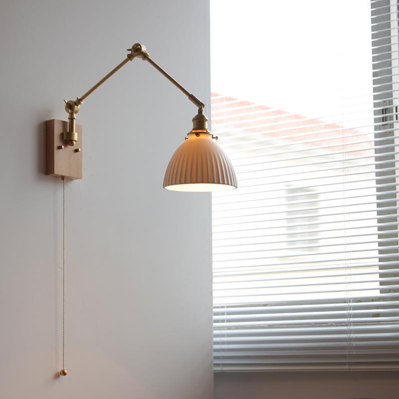 Round Wood Copper Ceramic Wall Lamp