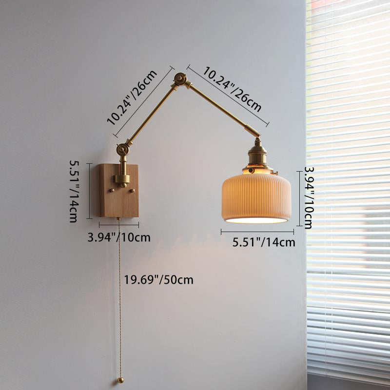 Round Wood Copper Ceramic Wall Lamp