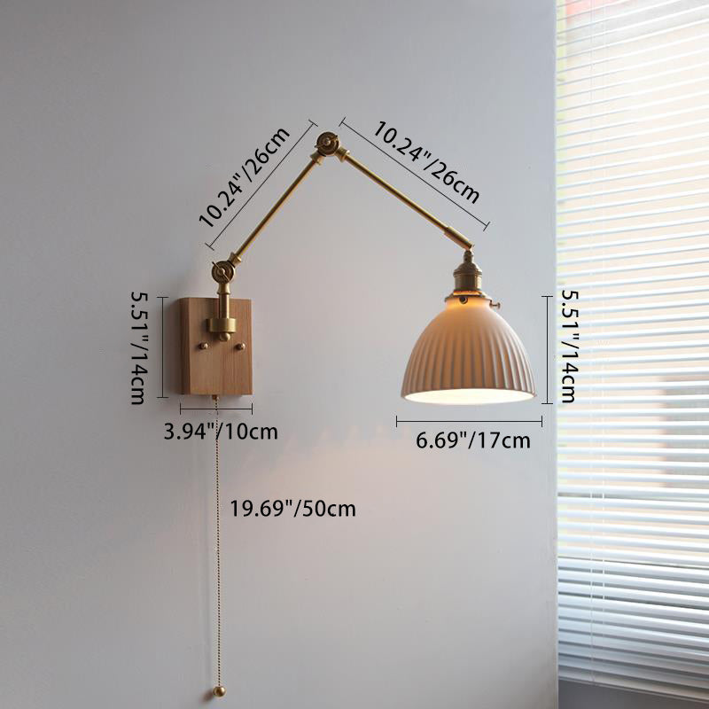 Round Wood Copper Ceramic Wall Lamp