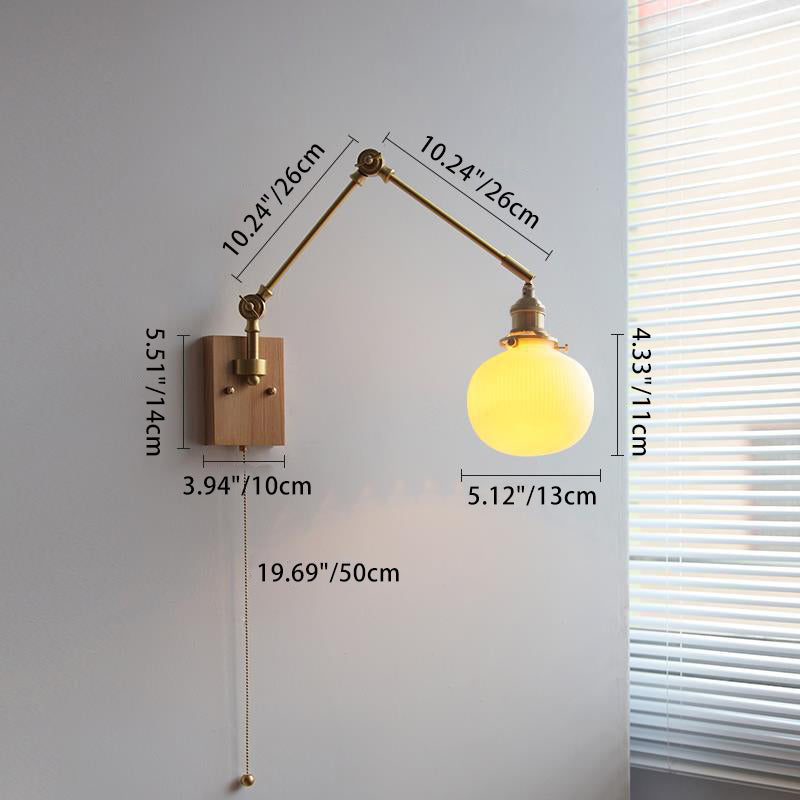 Round Wood Copper Ceramic Wall Lamp