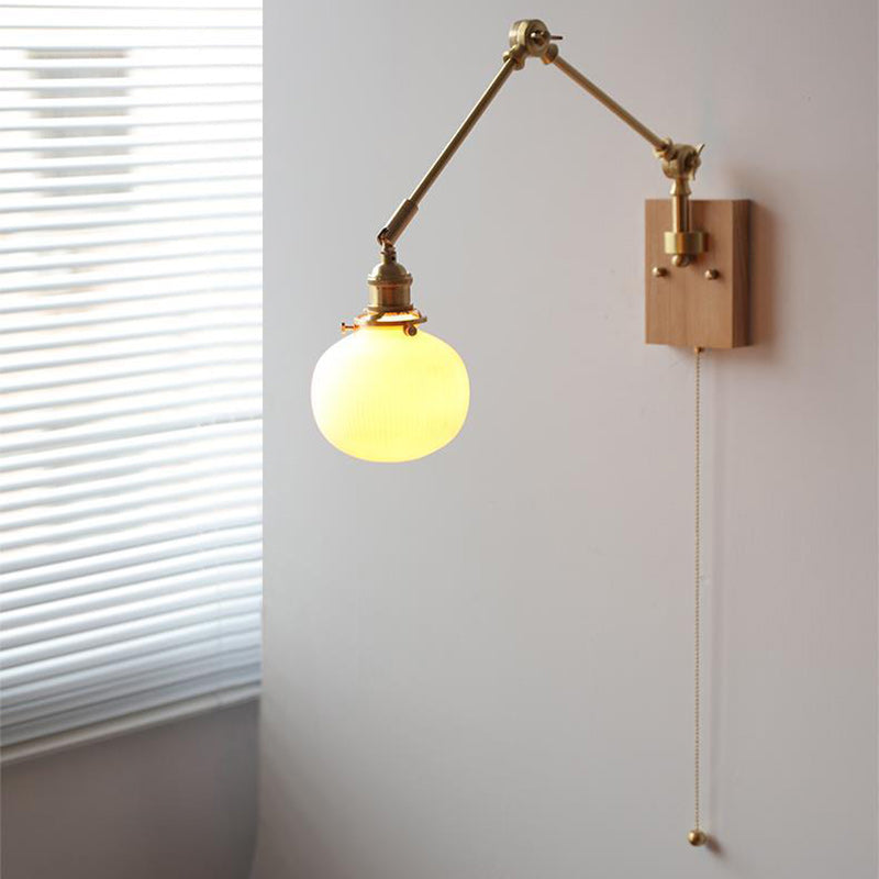 Round Wood Copper Ceramic Wall Lamp