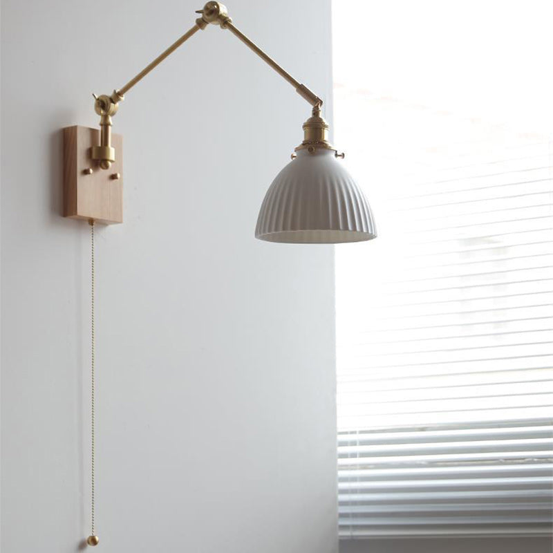Round Wood Copper Ceramic Wall Lamp