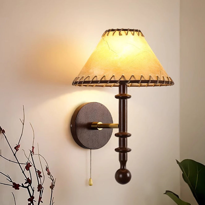 Drum Iron Wood Fabric Wall Lamp