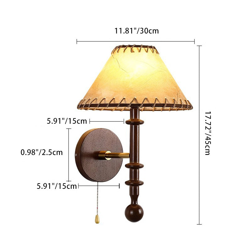 Drum Iron Wood Fabric Wall Lamp