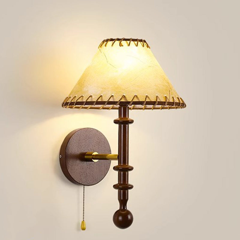 Drum Iron Wood Fabric Wall Lamp