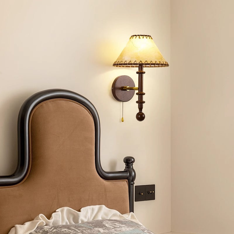 Drum Iron Wood Fabric Wall Lamp