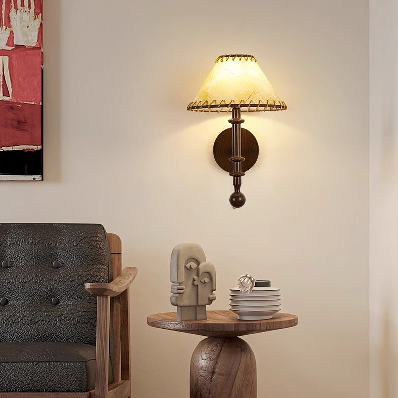 Drum Iron Wood Fabric Wall Lamp