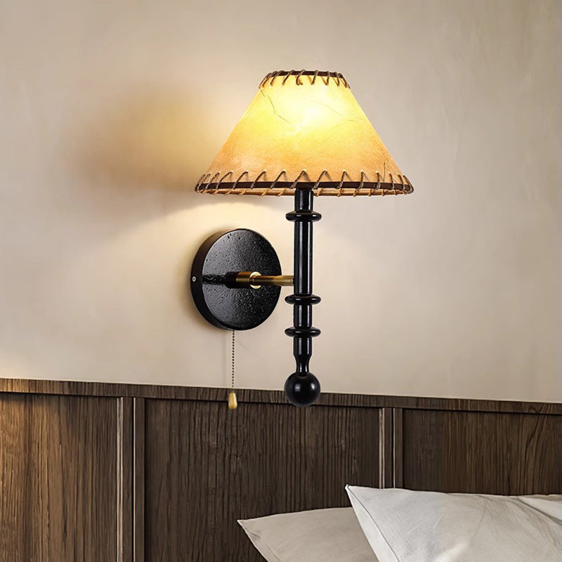 Drum Iron Wood Fabric Wall Lamp