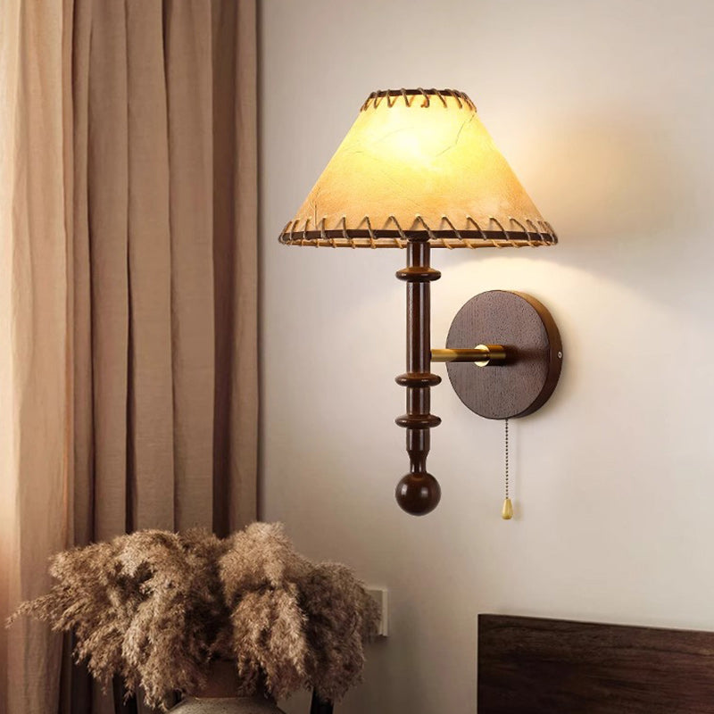 Drum Iron Wood Fabric Wall Lamp