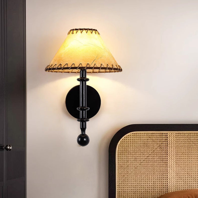 Drum Iron Wood Fabric Wall Lamp