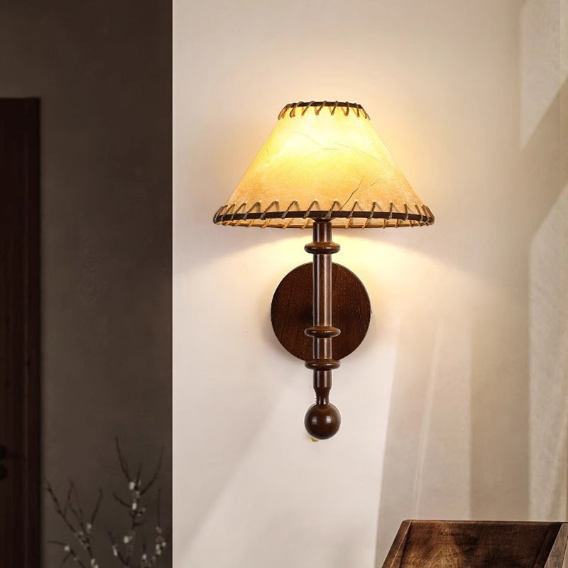 Drum Iron Wood Fabric Wall Lamp