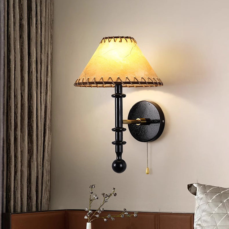 Drum Iron Wood Fabric Wall Lamp