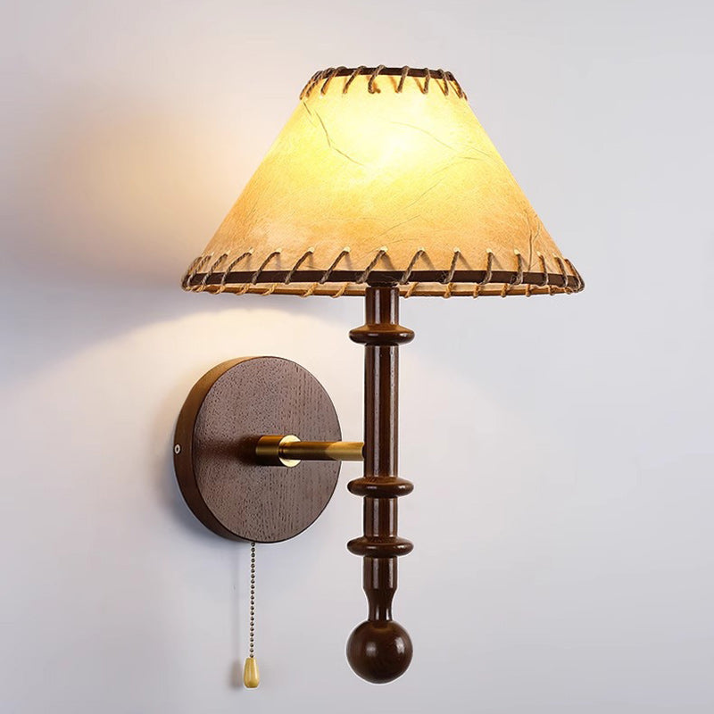 Drum Iron Wood Fabric Wall Lamp