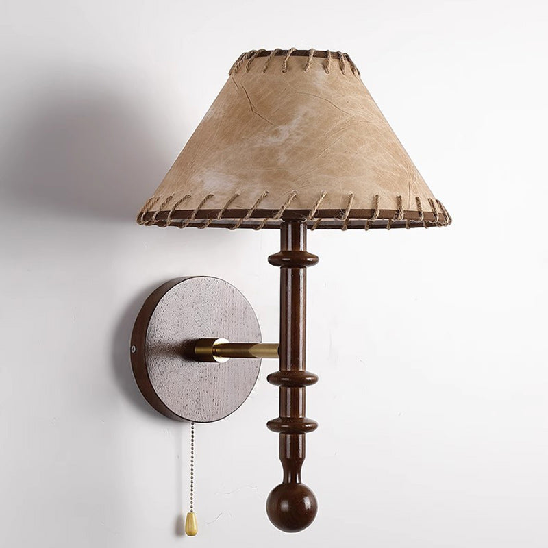 Drum Iron Wood Fabric Wall Lamp