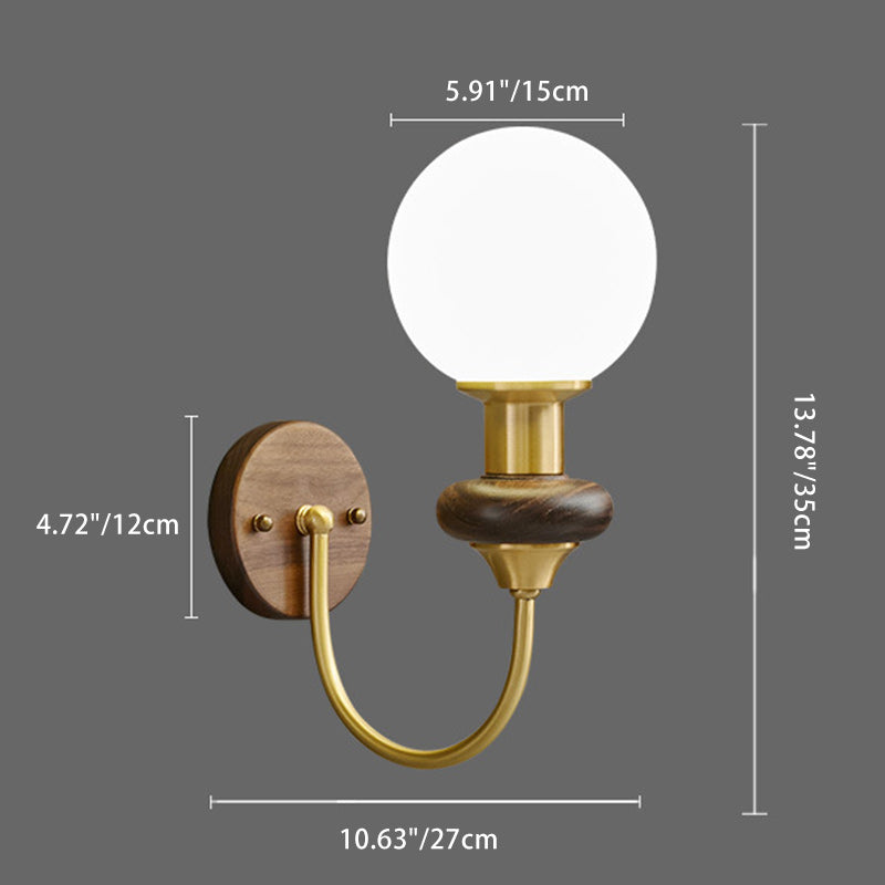Globe Copper Wood Glass Wall Lamp