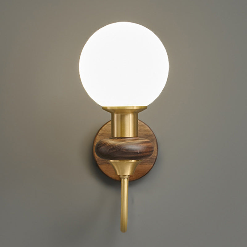 Globe Copper Wood Glass Wall Lamp