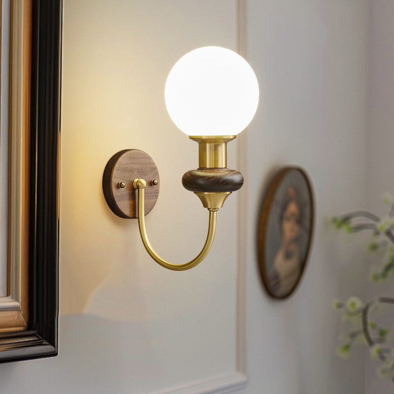 Globe Copper Wood Glass Wall Lamp