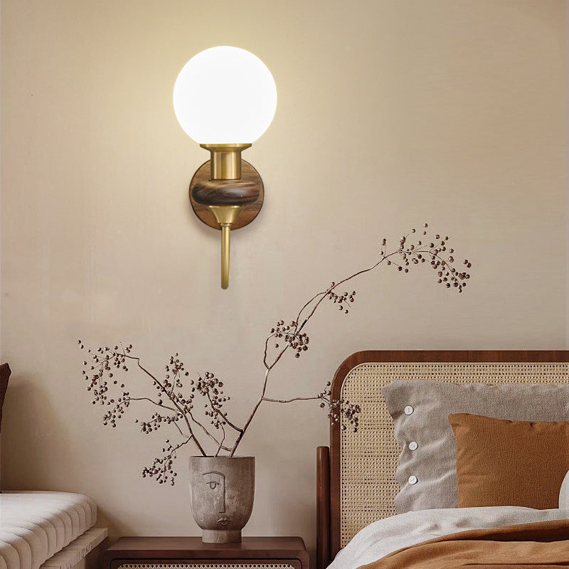 Globe Copper Wood Glass Wall Lamp