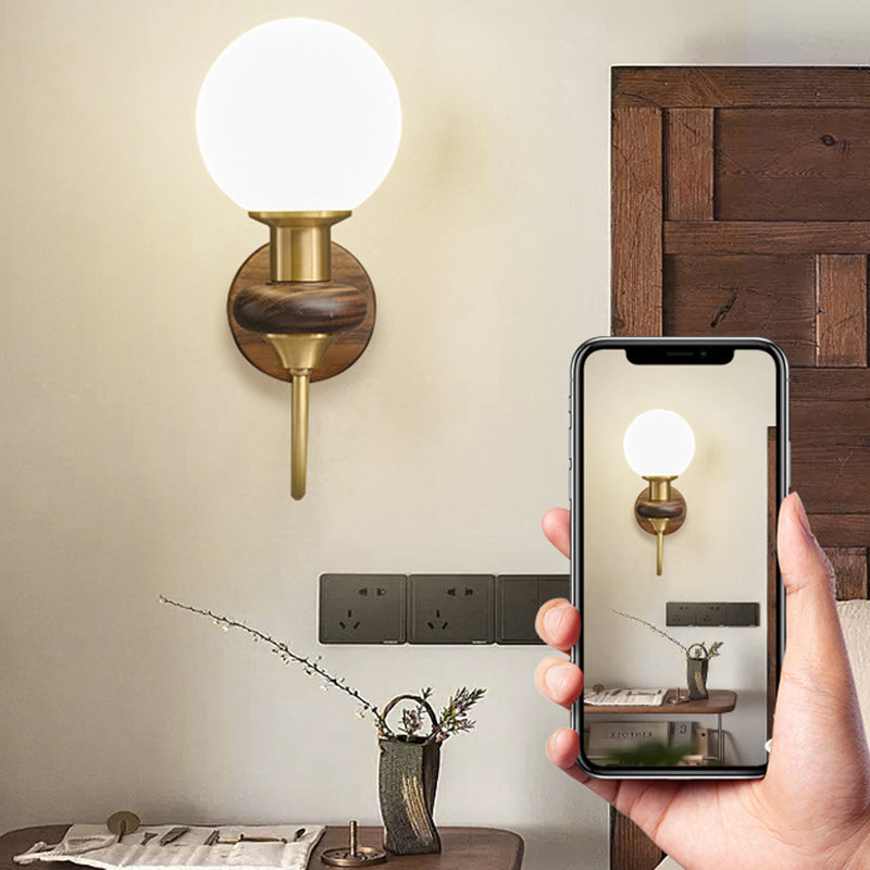Globe Copper Wood Glass Wall Lamp