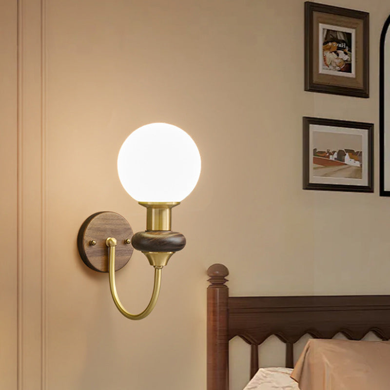 Globe Copper Wood Glass Wall Lamp