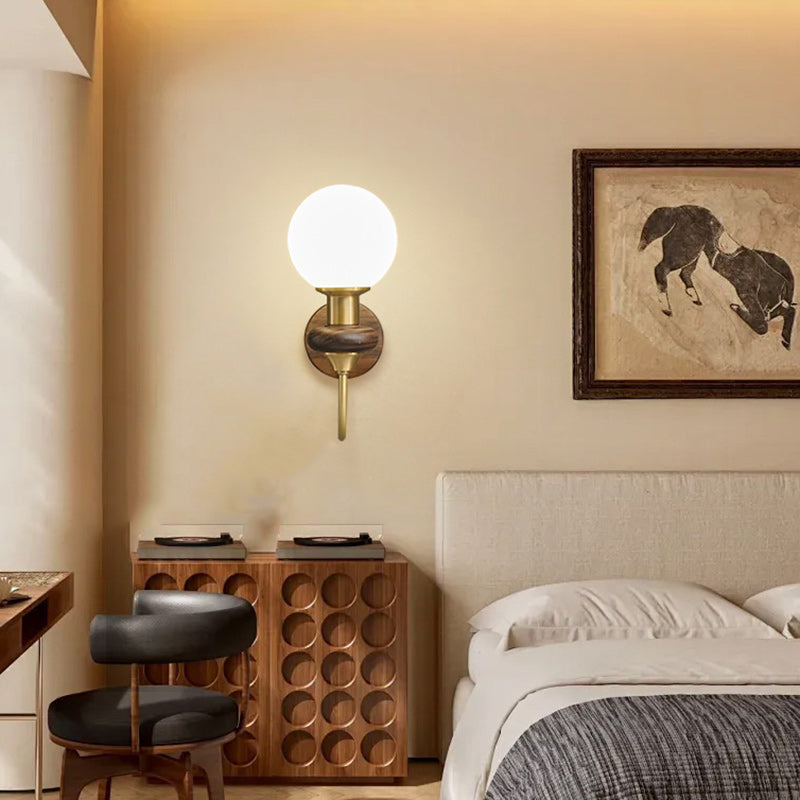 Globe Copper Wood Glass Wall Lamp