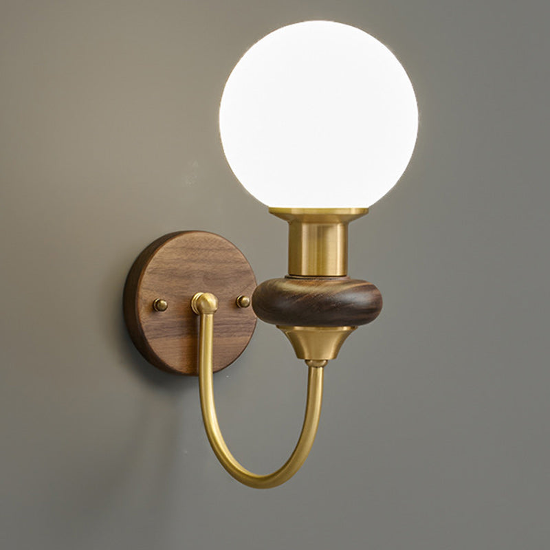 Globe Copper Wood Glass Wall Lamp