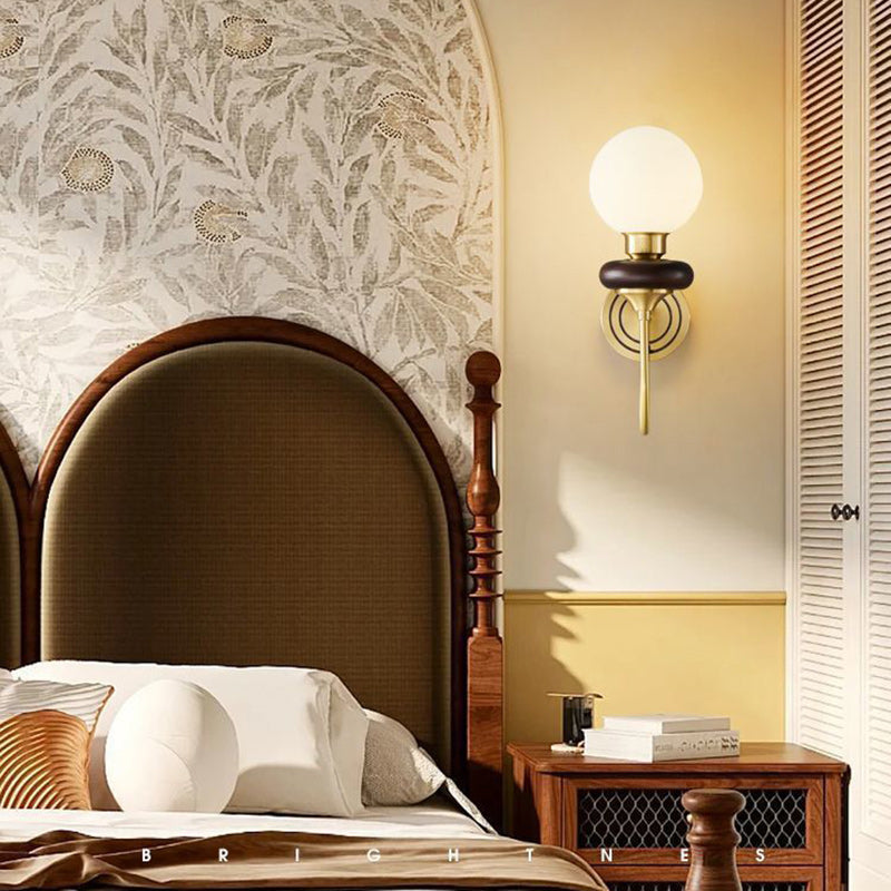 Globe Copper Wood Glass Wall Lamp