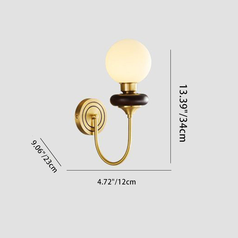 Globe Copper Wood Glass Wall Lamp