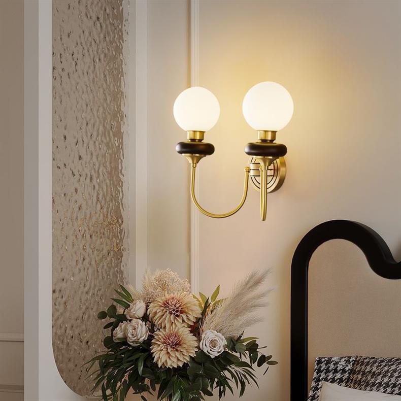 Globe Copper Wood Glass Wall Lamp