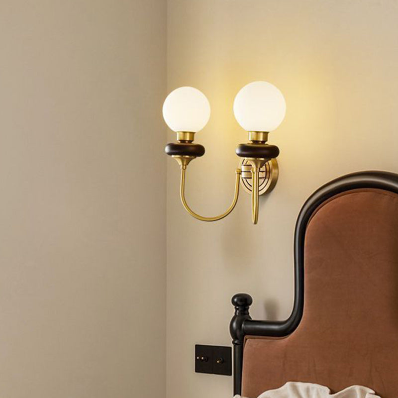 Globe Copper Wood Glass Wall Lamp