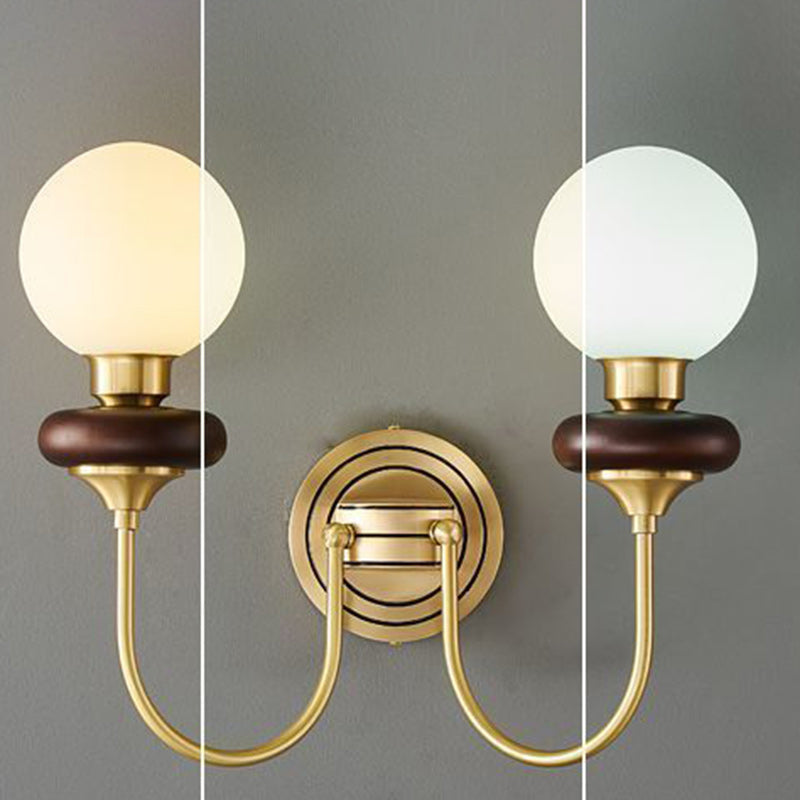 Globe Copper Wood Glass Wall Lamp