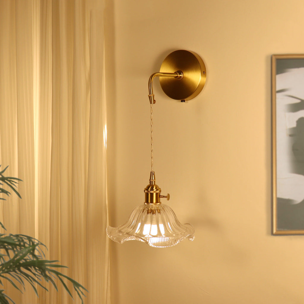 Flower Copper Glass Living Wall Lamp