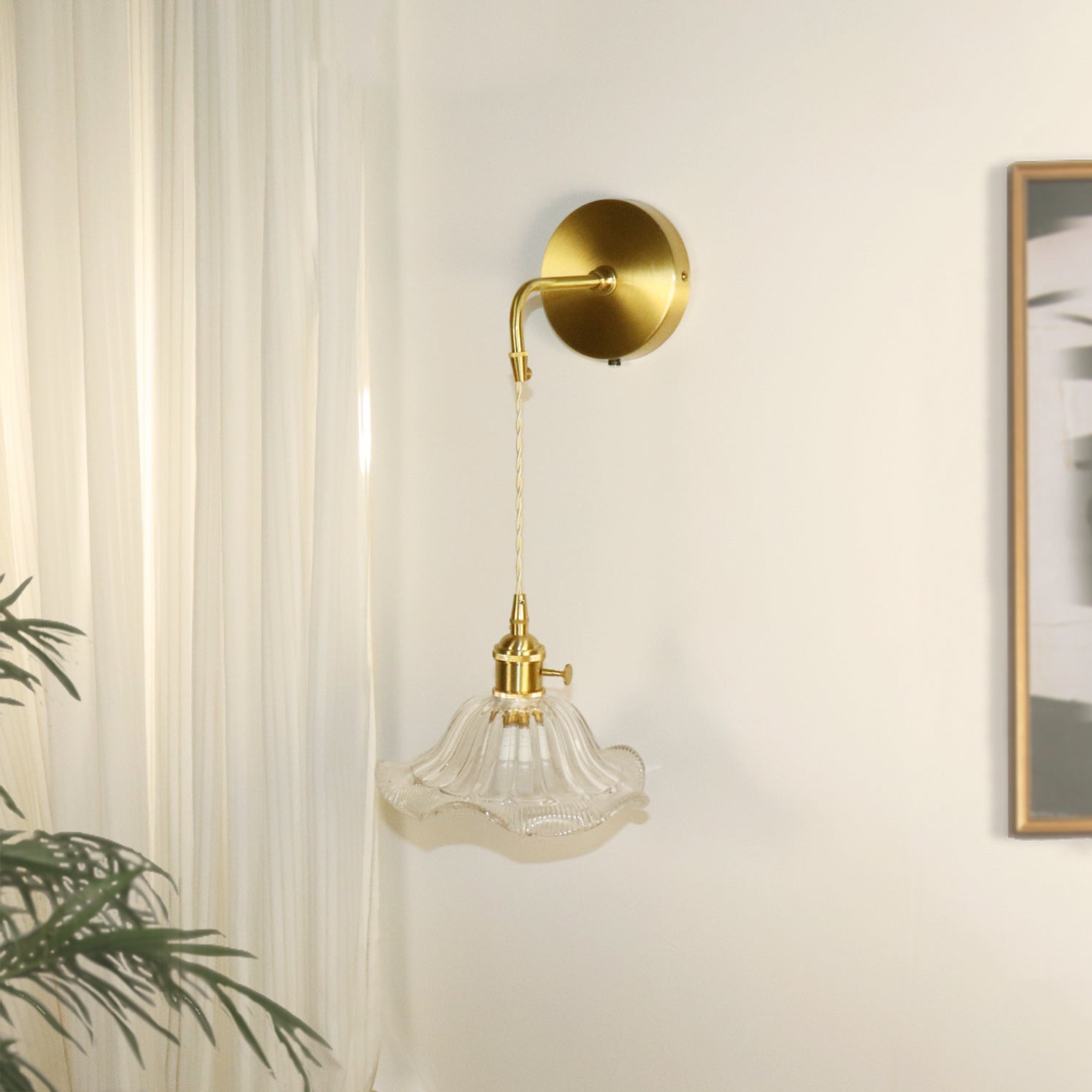Flower Copper Glass Living Wall Lamp