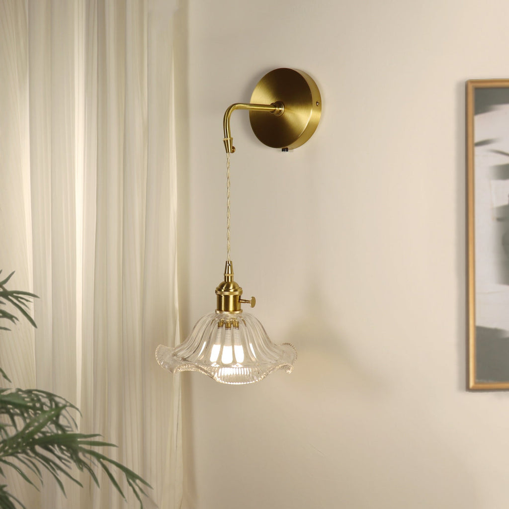Flower Copper Glass Living Wall Lamp