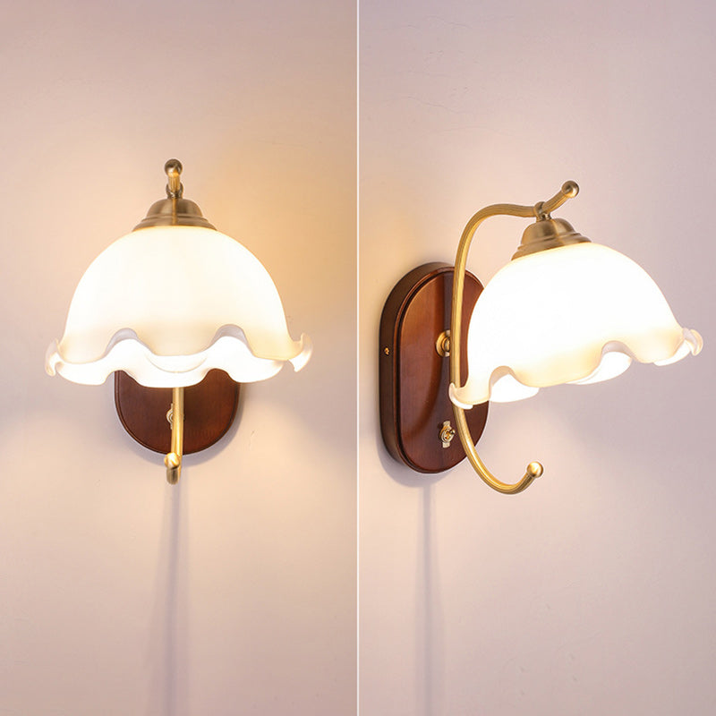 Dome Wood Copper Glass Wall Lamp