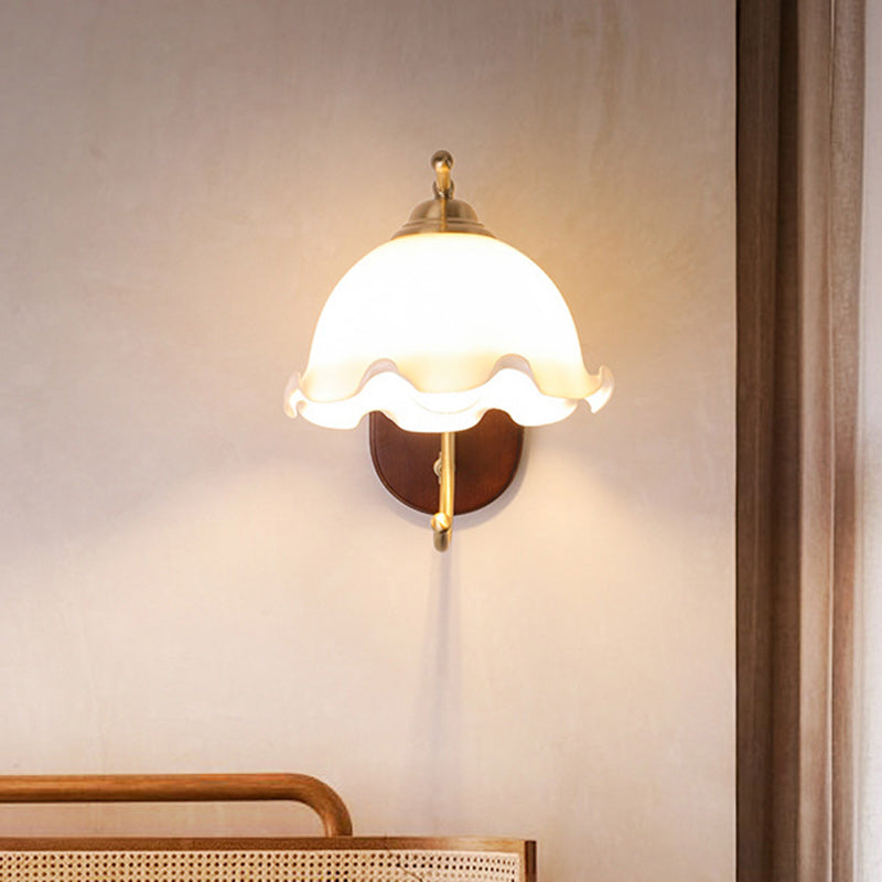 Dome Wood Copper Glass Wall Lamp