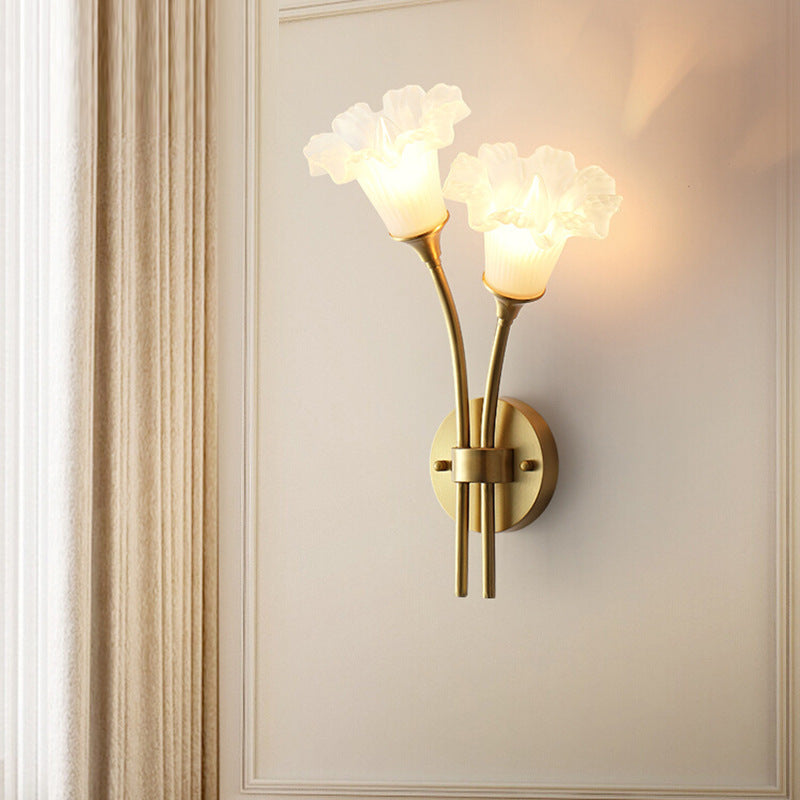 Flower Copper Glass Living 2-Light Wall Lamp